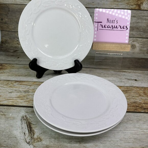Pfaltzgraff Grapevine Stoneware Dinner and Salad Plates  Pfaltzgraff AUTUMN LEAVES White Raised Leaves Round Ceramic Salad Plates Set 3